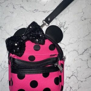 Disney Parks Loungefly Minnie Mouse Polka Dots Pink Black Mini Backpack Wristlet